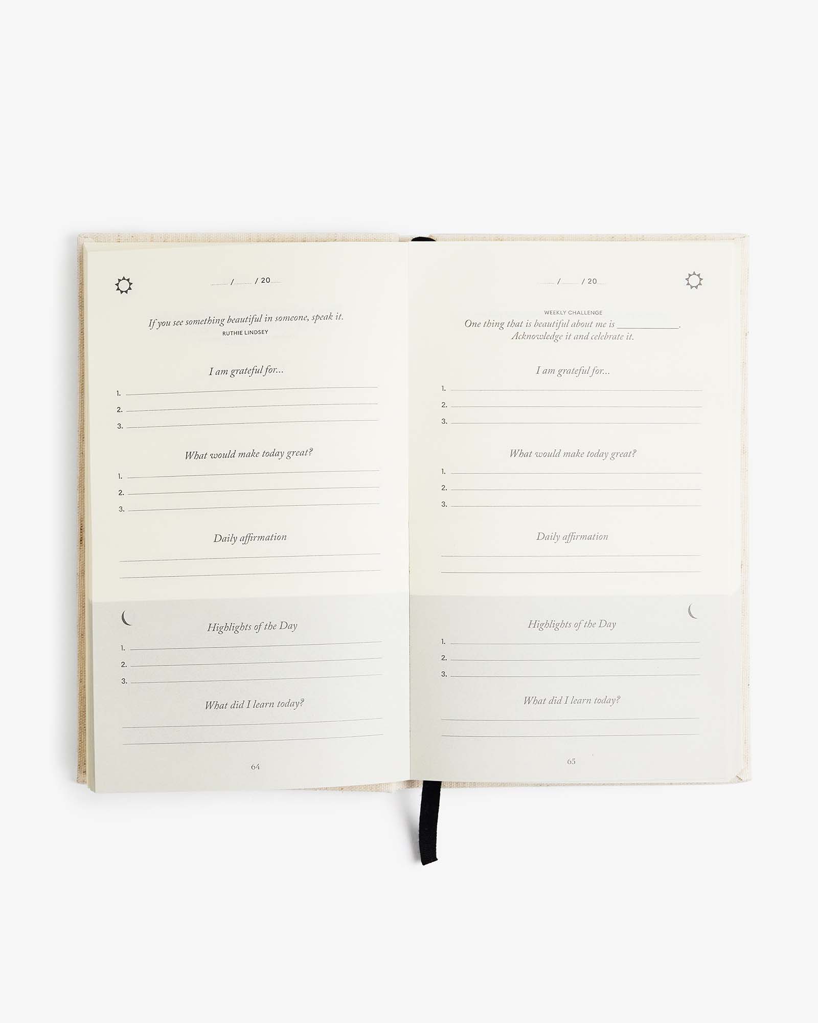 Open notebook with lined pages on a white background