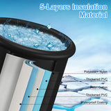 Collapsible cooler with 5-layer insulation material illustration on a blue background