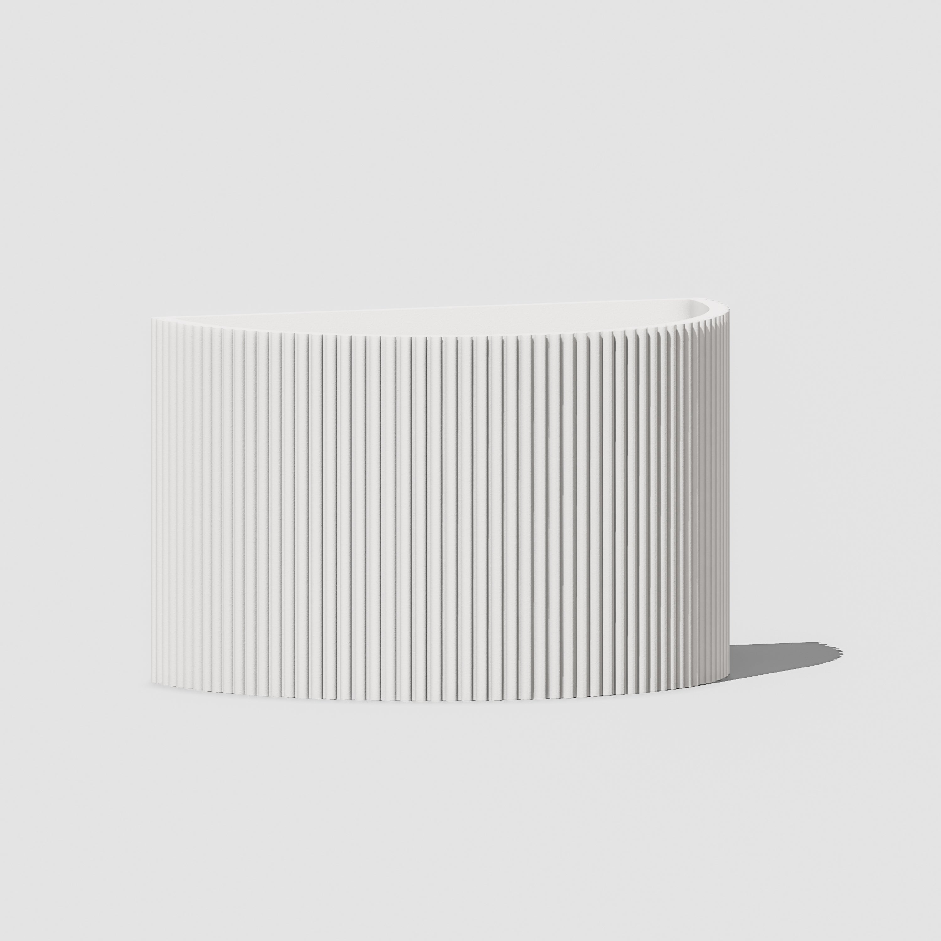 White rectangular planter with ribbed texture on a light gray background