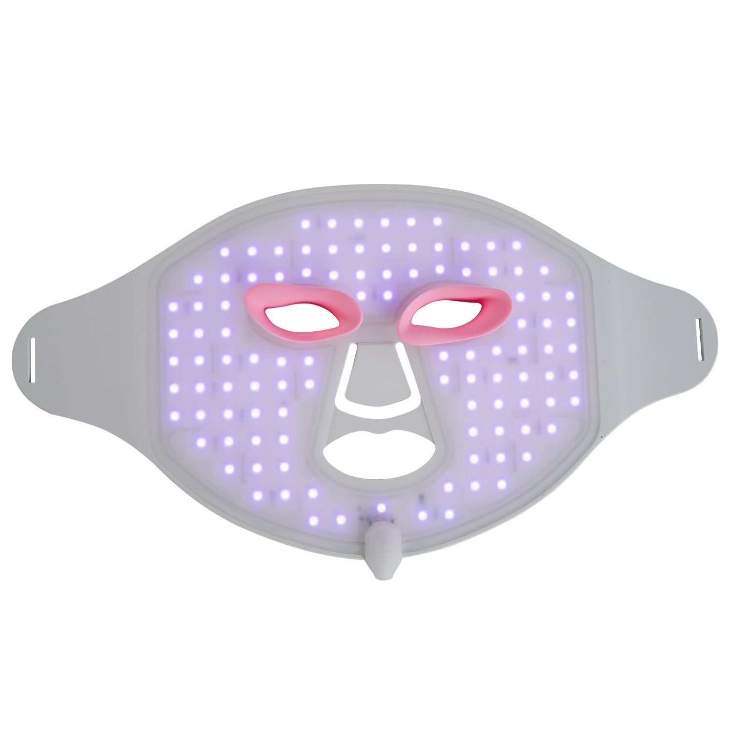 LED face mask with purple light on a white background