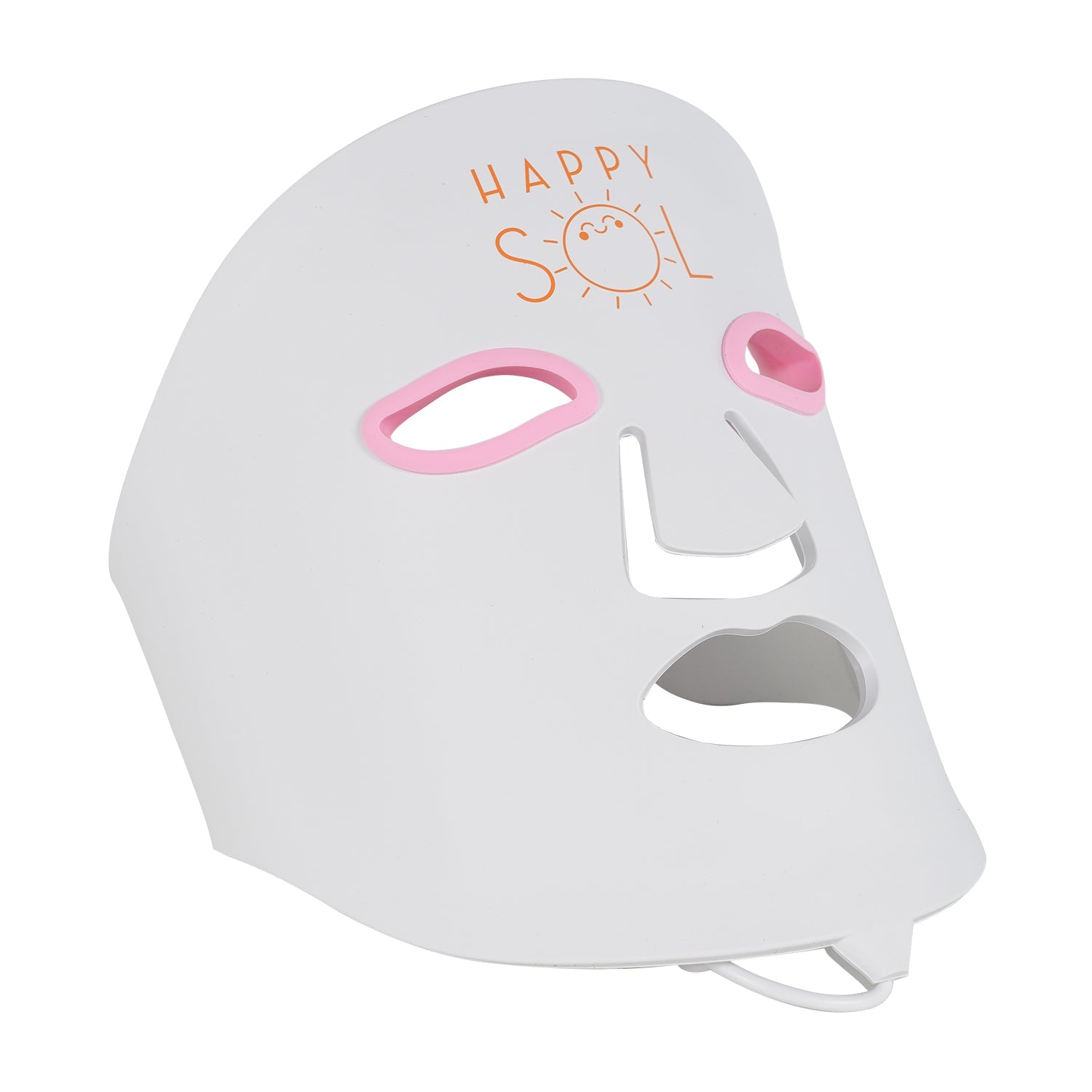 White LED face mask with 'Happy Soul' branding on a white background