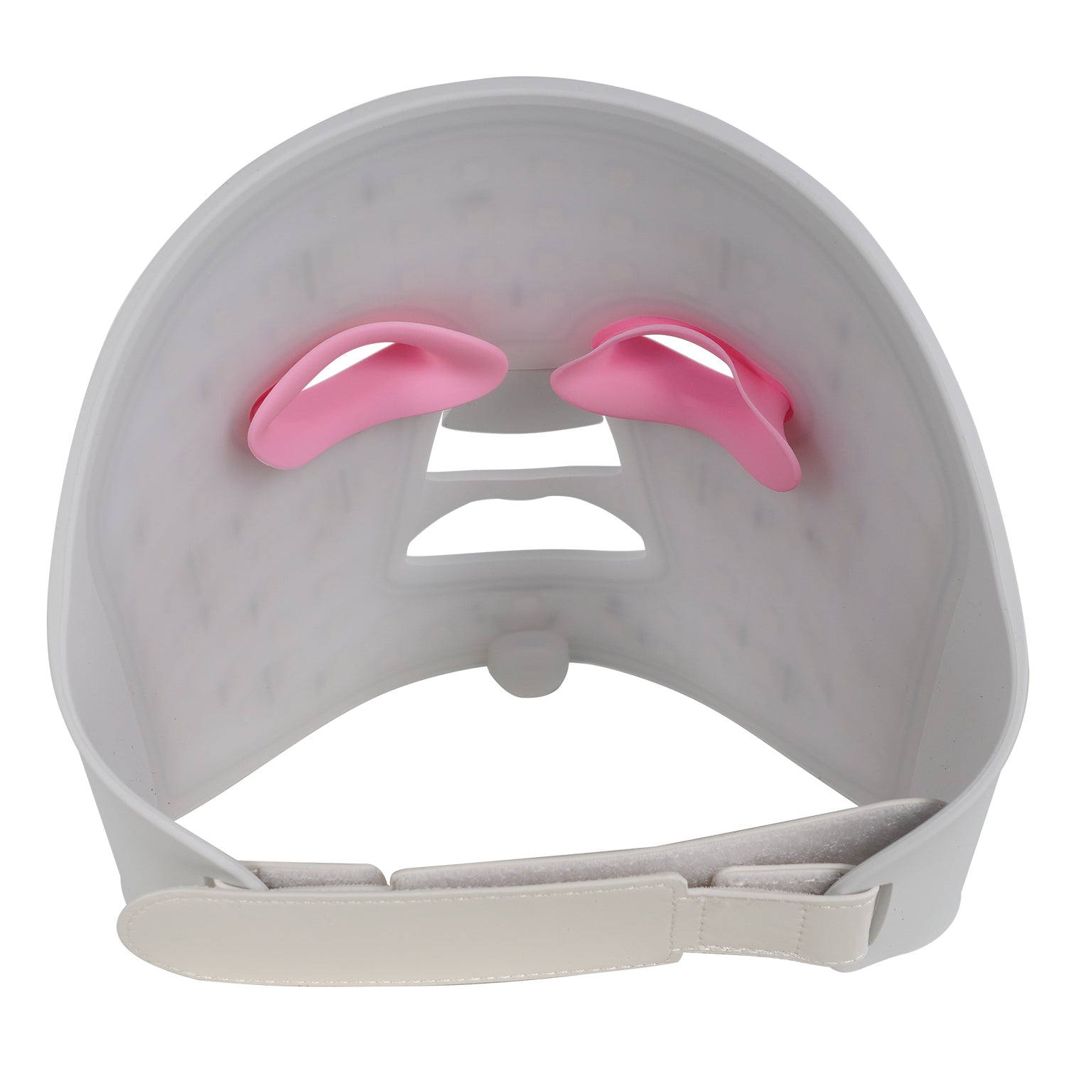 Gray face mask with pink eye covers on a white background