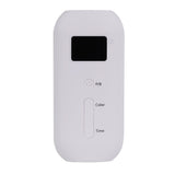 White electronic device with a small screen and buttons on a white background
