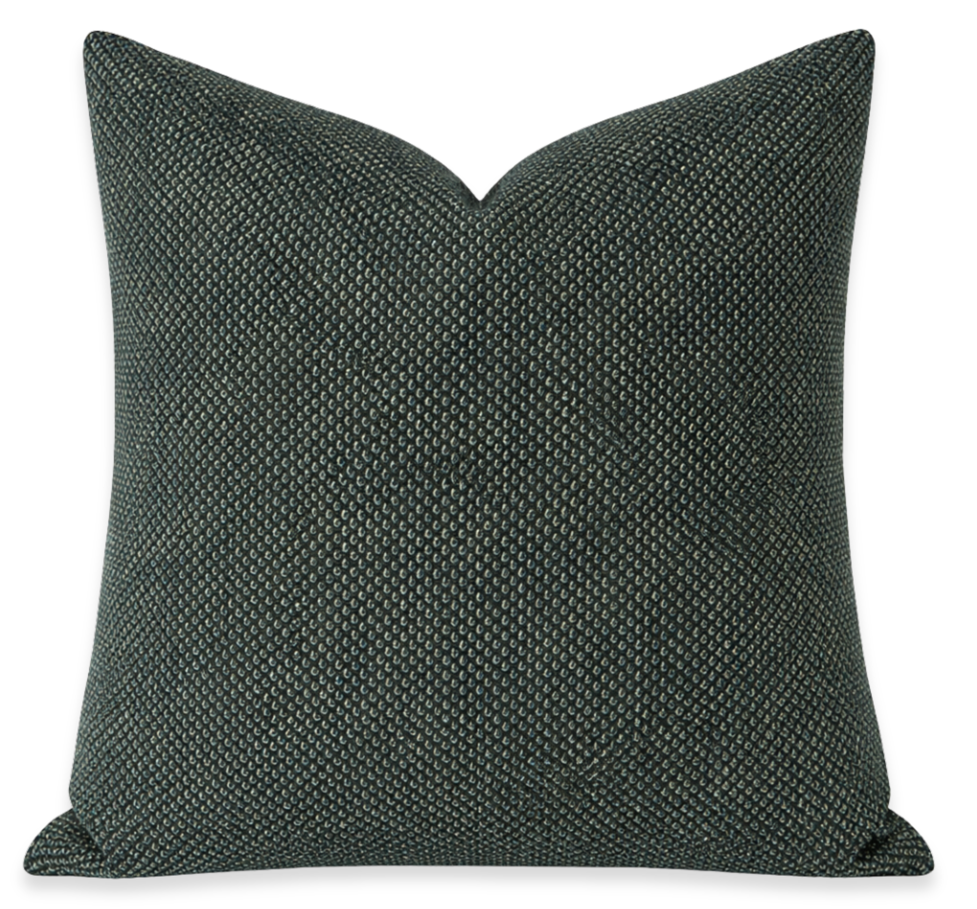 Textured dark green pillow on a white background