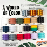 Color swatch chart for metallic and matte finishes with Rosebud branding.