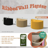 Ribbed wall planter with dimensions and features on a textured background