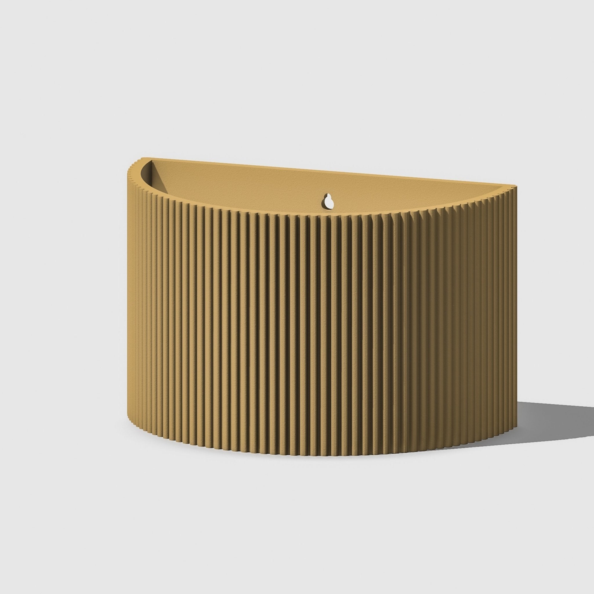 Brown ribbed cylindrical object on a light gray background